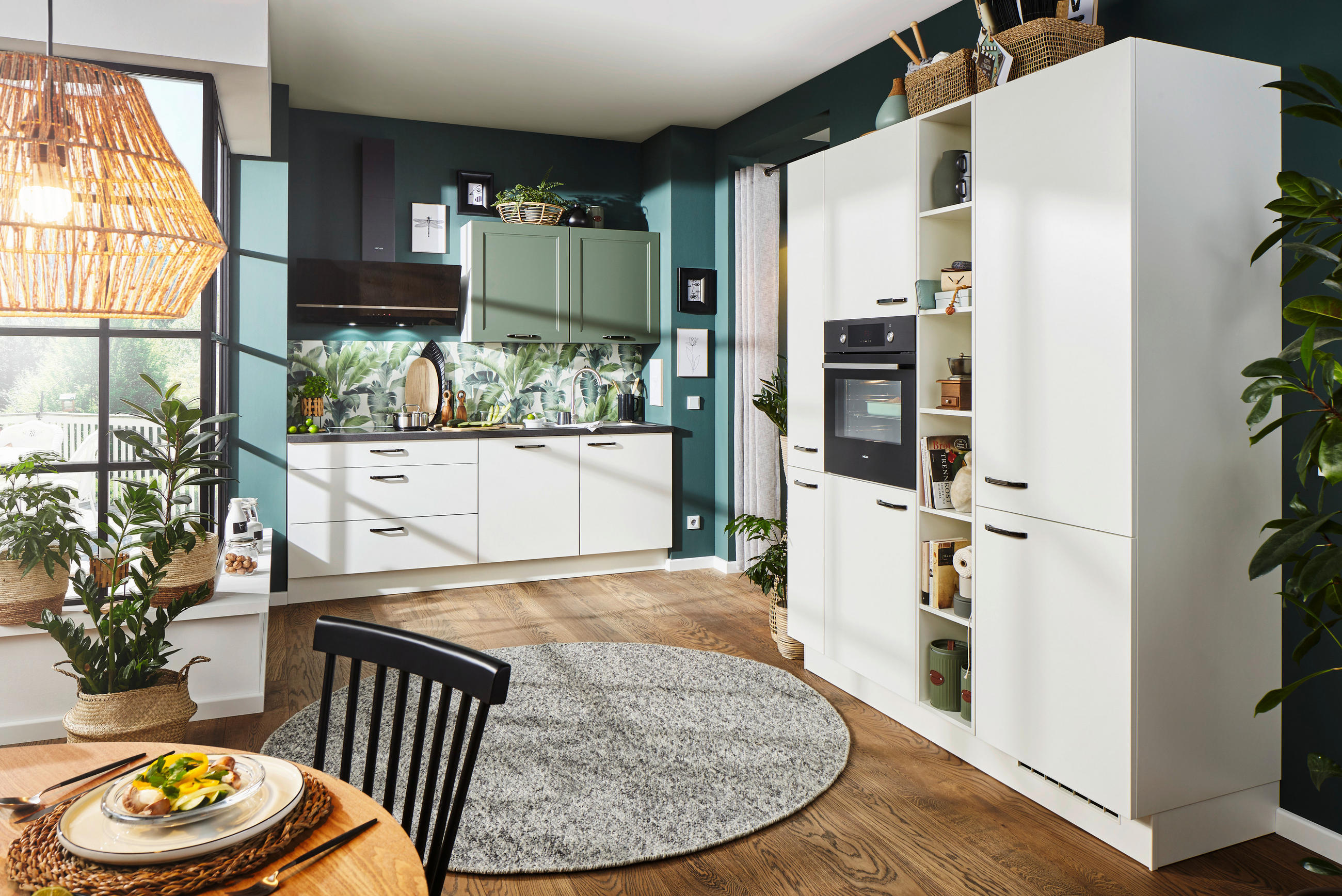 EINBAUKÜCHE   - Weiß/Grün, Design, Holzwerkstoff - Celina