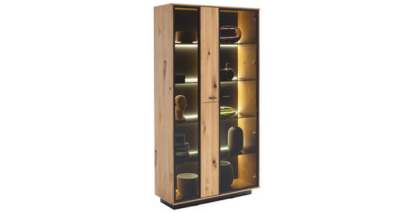 VITRINE  in furniert, massiv Balkeneiche Anthrazit, Eichefarben - Eichefarben/Anthrazit, Natur, Glas/Holz (100/190/37cm) - Linea Natura