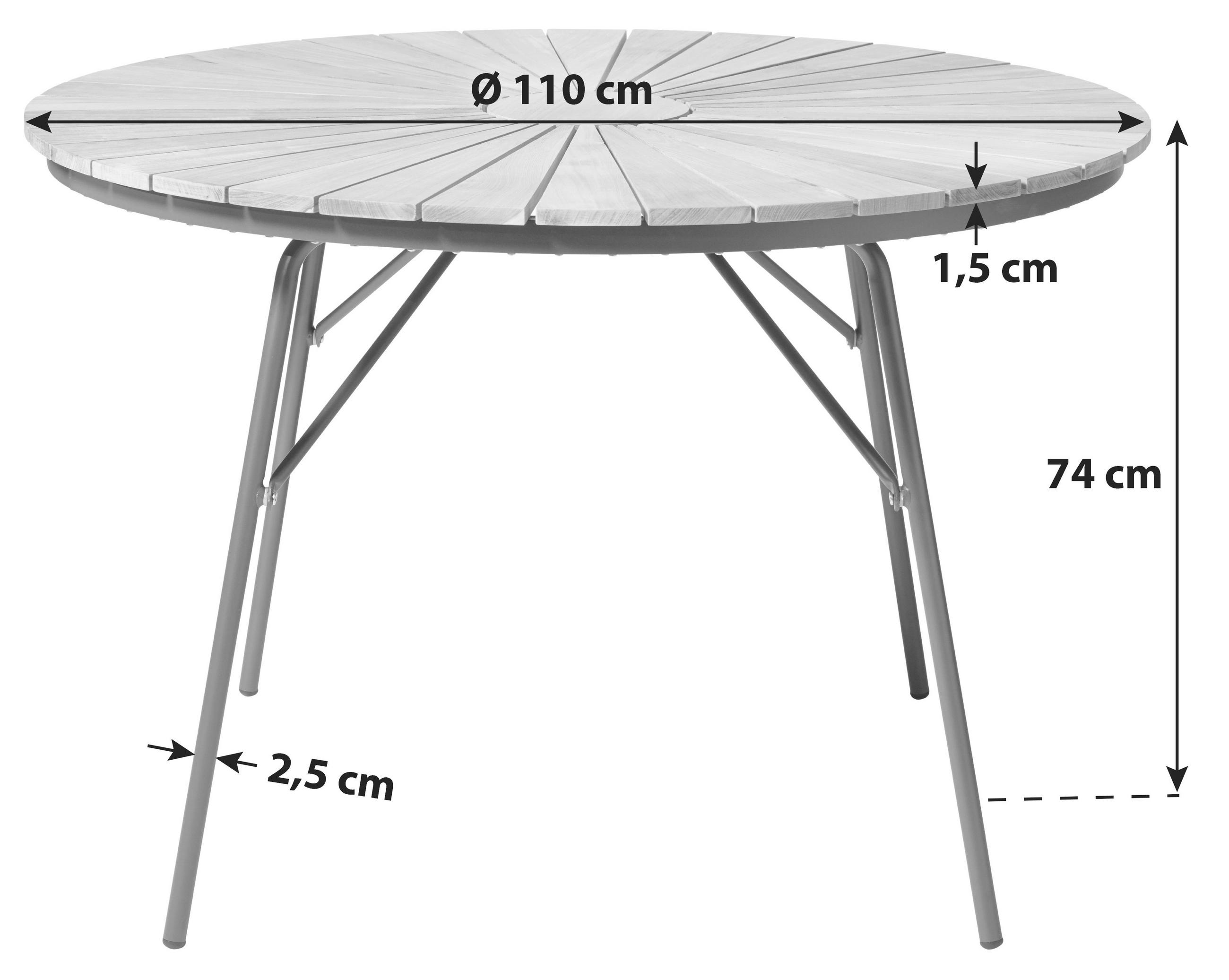 Thumbnail - Gardenson Gartentisch, Weiß, Teak, Holz, Teakholz, vollmassiv, rund, Rundrohr, 110x74x110 cm, rostfrei, wetterbeständig,...