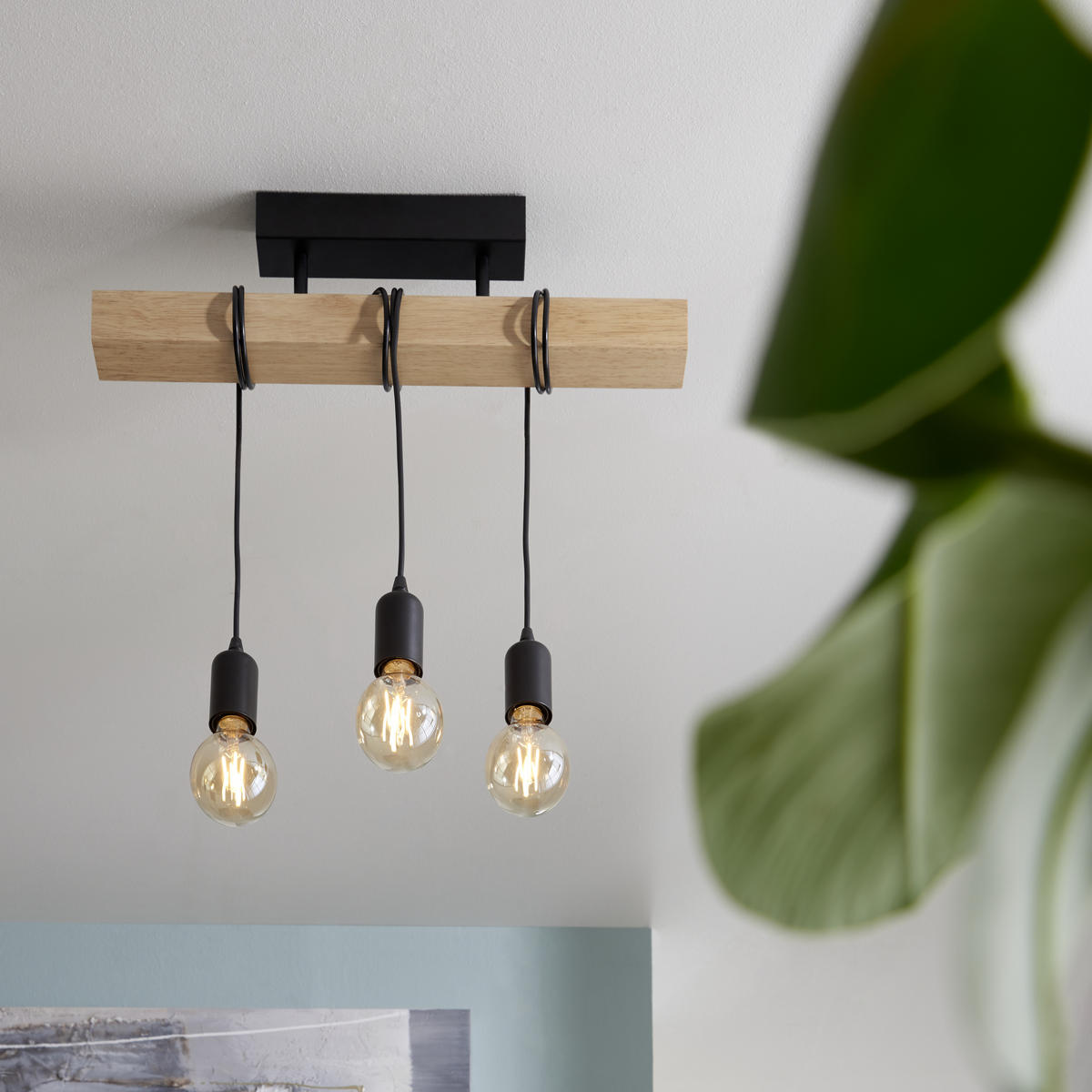 DECKENLEUCHTE Townshend 55/10,5/26,5 cm   - Schwarz/Braun, KONVENTIONELL, Holz/Metall (55/10,5/26,5cm) - Eglo