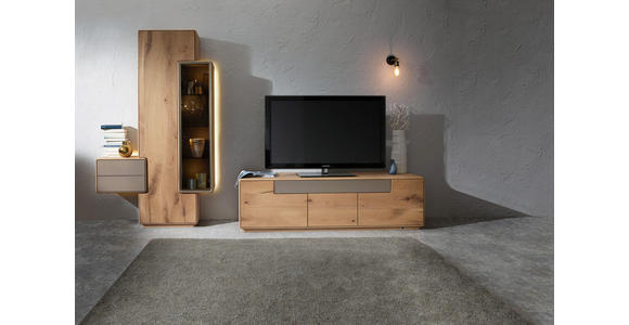 WOHNWAND Wildeiche massiv Eichefarben, Schlammfarben - Schlammfarben/Eichefarben, Design, Glas/Holz (303,6/198,5/46,5cm) - Valnatura