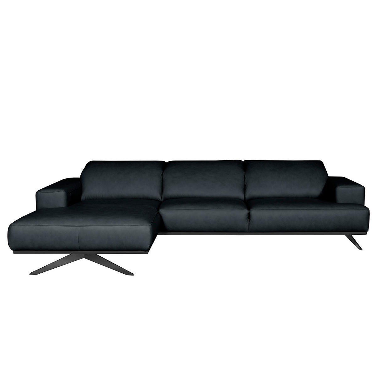 ECKSOFA  in Echtleder Blau  187/295 cm  - Blau/Schwarz, Design, Leder/Metall (187/295cm) - Livetastic