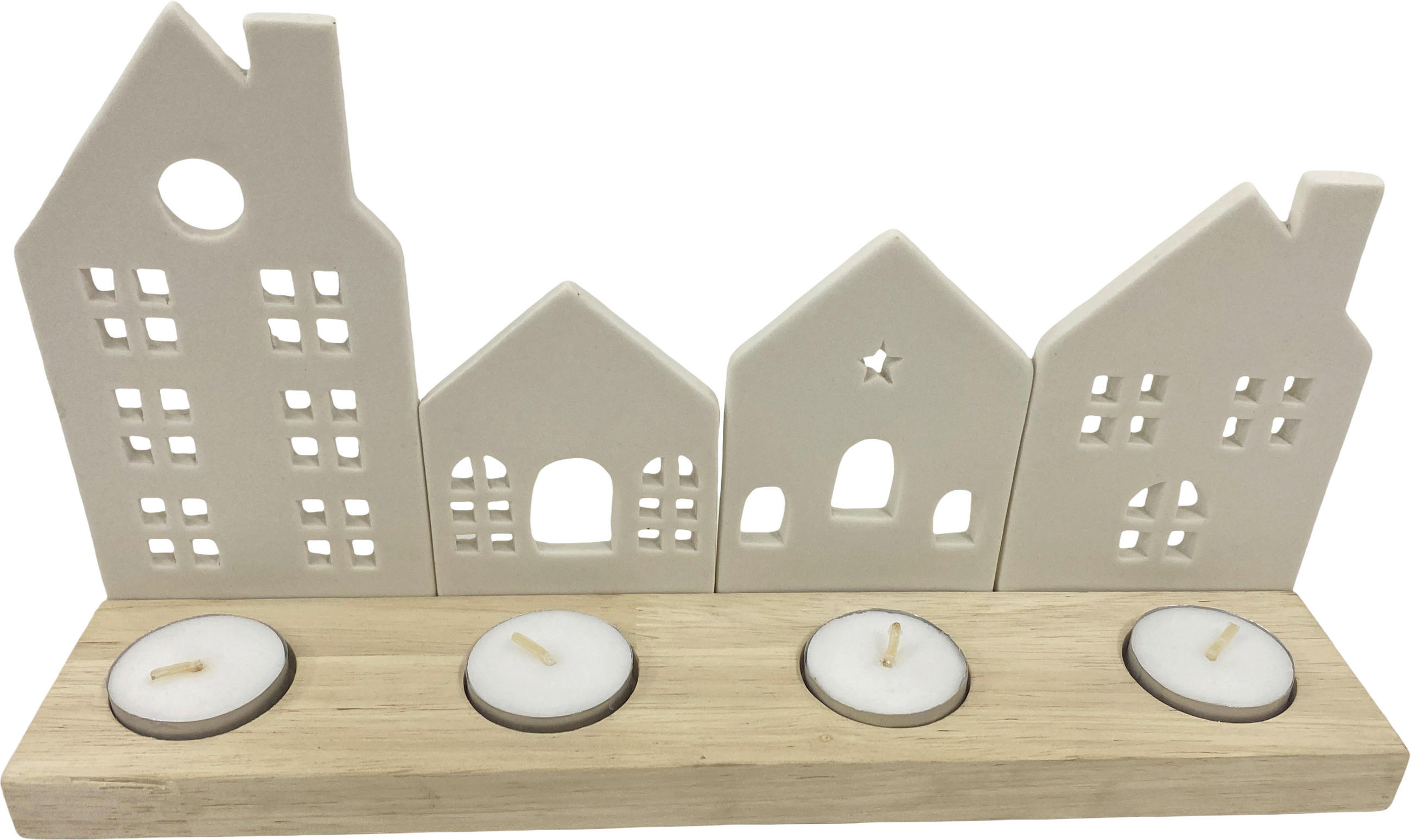 TEELICHTHALTER  - Braun/Weiß, LIFESTYLE, Holz/Keramik (30,2/7,7/16cm) - X-Mas