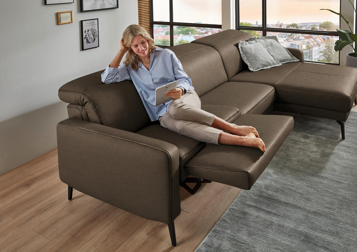 ECKSOFA  Echtleder Braun  - Schwarz/Braun, Design, Leder/Metall (323/179cm) - Dieter Knoll
