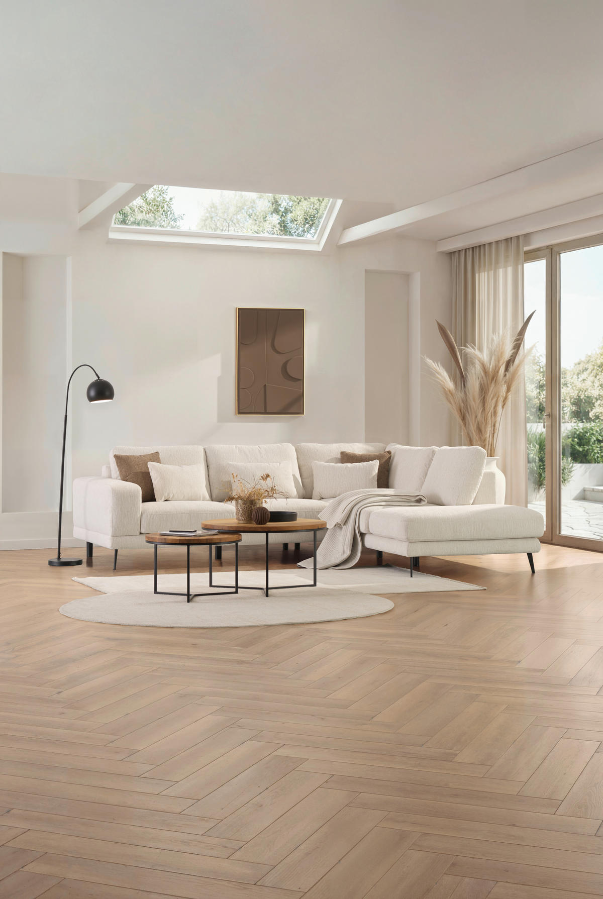 ECKSOFA Beige Struktur  - Beige/Schwarz, KONVENTIONELL, Textil/Metall (280/237cm) - Cantus