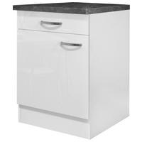 KÜCHENUNTERSCHRANK 60/86/60 cm  in Weiß, Weiß Hochglanz  - Schieferfarben/Edelstahlfarben, MODERN, Holzwerkstoff/Metall (60/86/60cm) - FlexWell