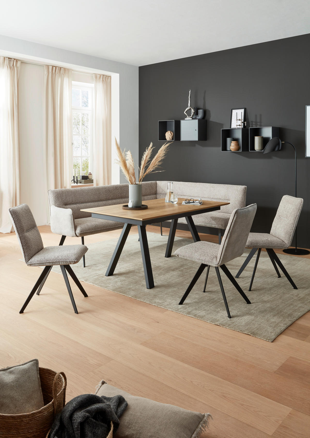 ESSTISCH rechteckig Anthrazit, Eichefarben  - Eichefarben/Anthrazit, Design, Holzwerkstoff/Metall (160/90/75cm) - Venjakob