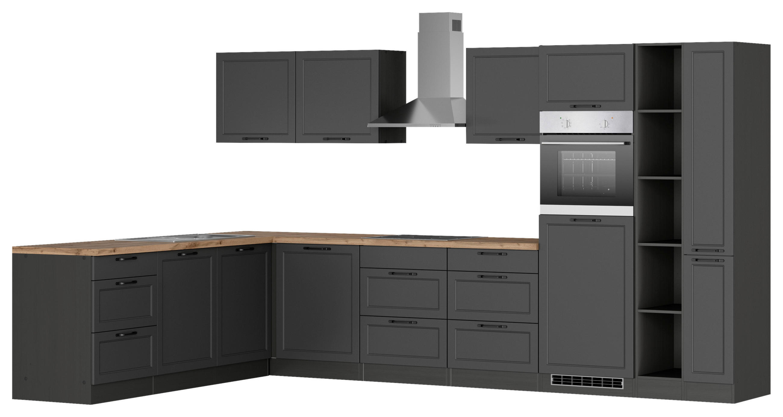 ECKKÜCHE 240/360 cm  in Grau, Eiche Wotan  - Eiche Wotan/Schwarz, LIFESTYLE, Holzwerkstoff/Metall (240/360cm) - Held