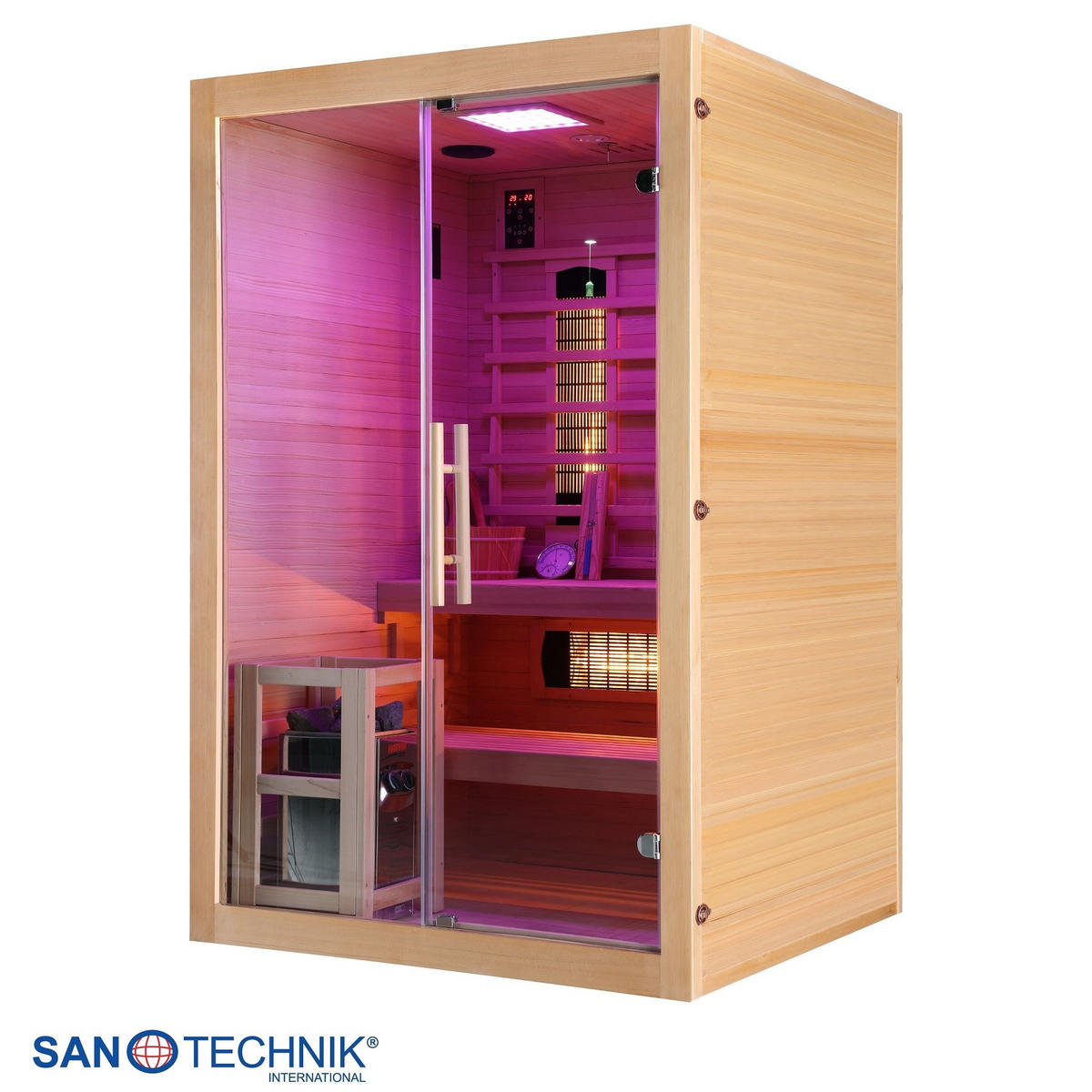 INFRAROTKABINE für 2 Personen  - Naturfarben, Basics, Glas/Holz (130/120/200cm) - Sanotechnik