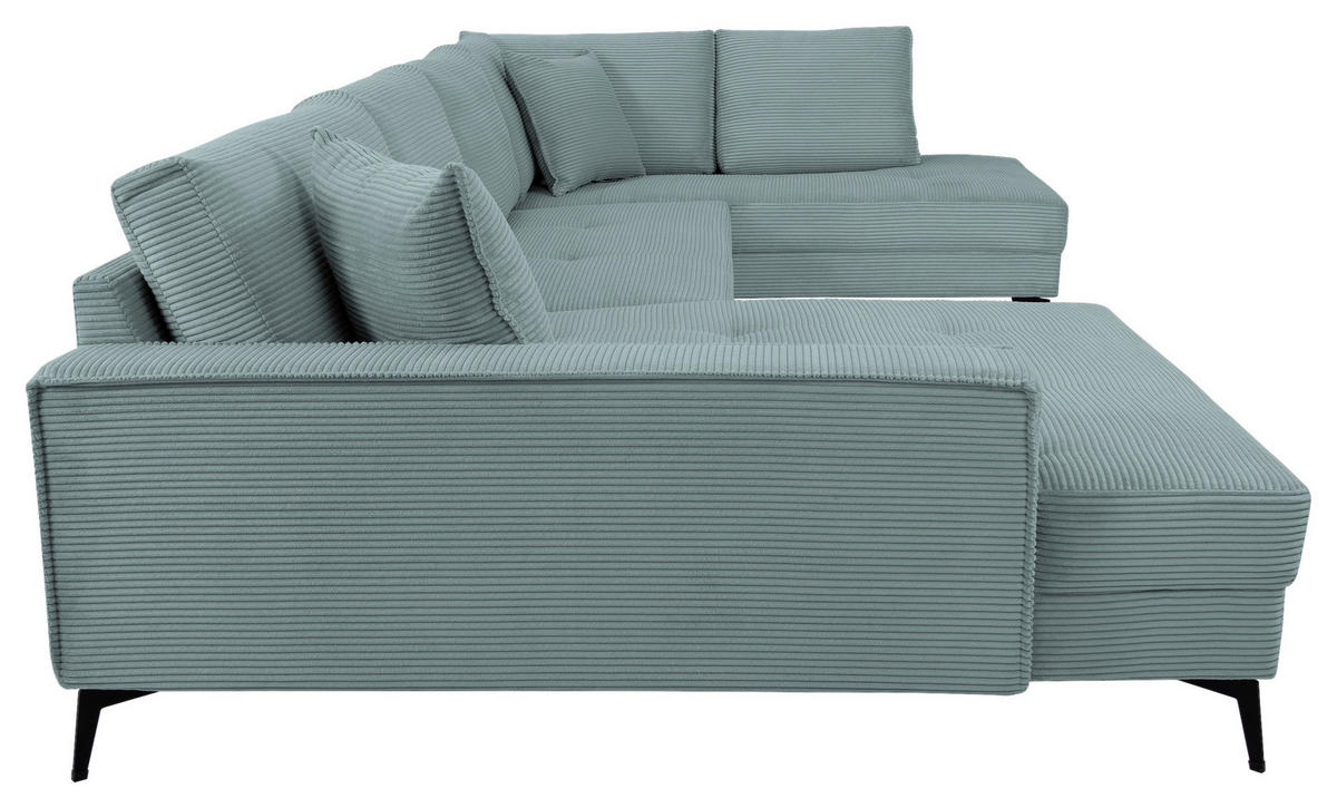 WOHNLANDSCHAFT ZERO Salbeigrün Cord  - Salbeigrün/Schwarz, Trend, Textil/Metall (173/362/195cm) - Livetastic