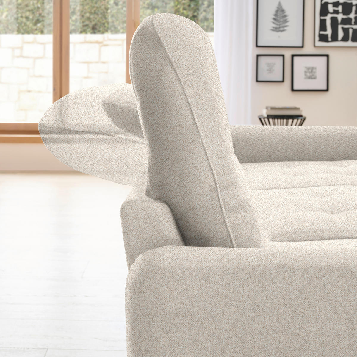 ECKSOFA Creme Plüsch  - Creme/Schwarz, KONVENTIONELL, Textil/Metall (254/190cm) - Livetastic