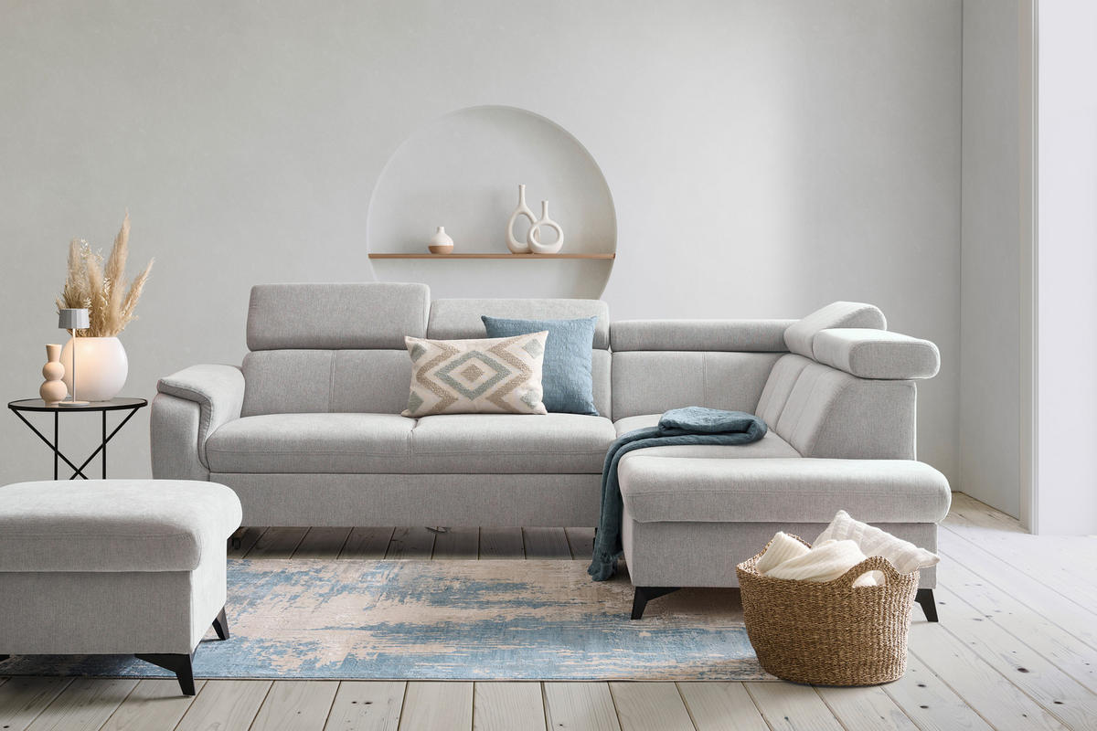 ECKSOFA in Chenille Grau  - Schwarz/Grau, Design, Textil/Metall (260/203cm) - Stylife