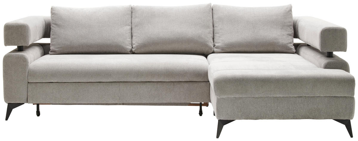 ECKSOFA Hellgrau Chenille  - Hellgrau/Schwarz, KONVENTIONELL, Textil/Metall (265/184cm) - Hom`in