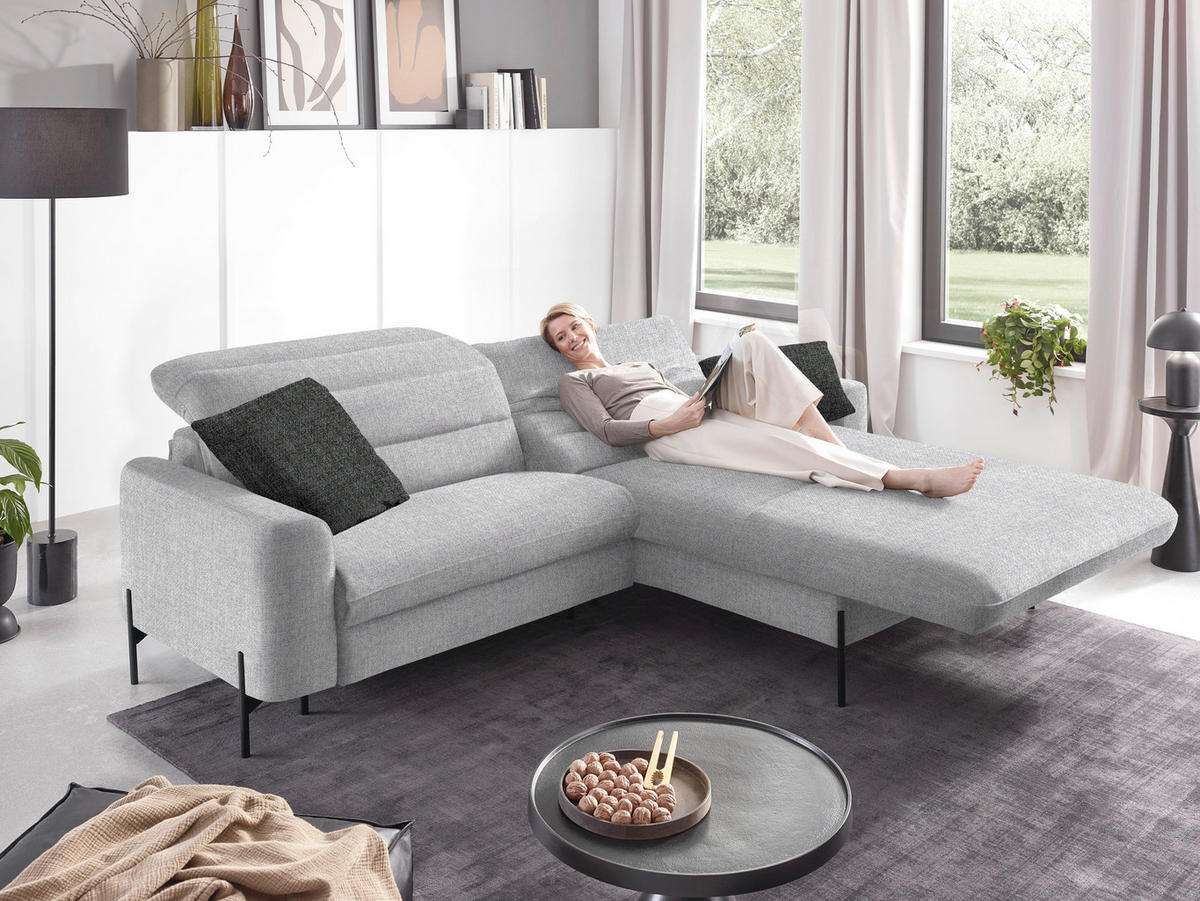 ECKSOFA in Flachgewebe Hellgrau  - Hellgrau/Schwarz, Design, Textil/Metall (252/191cm) - Dieter Knoll