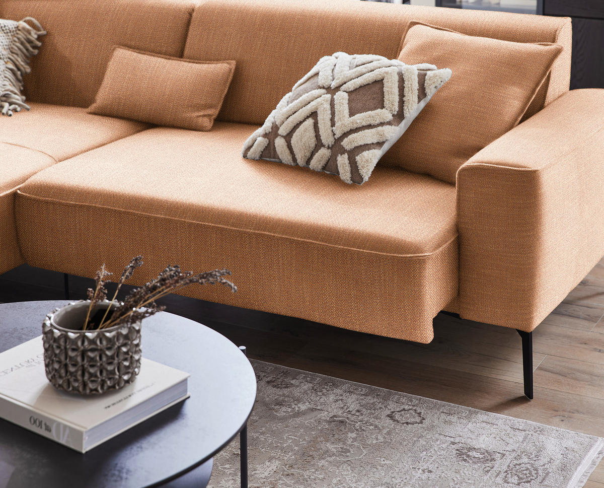 ECKSOFA in Flachgewebe Rostfarben  - Rostfarben/Schwarz, Design, Textil/Metall (190/285cm) - Johann Jakob