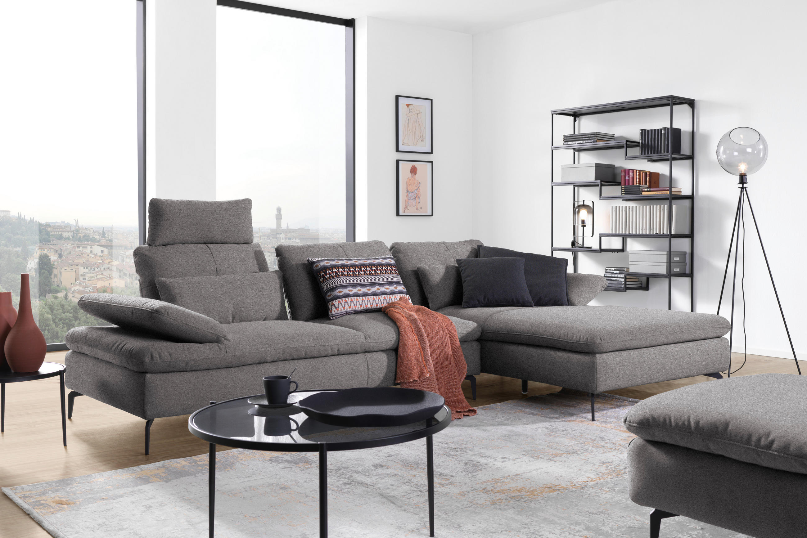 ECKSOFA in Webstoff Anthrazit  - Anthrazit/Schwarz, Design, Textil/Metall (301/179cm) - Chilliano