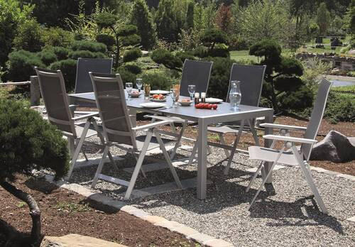 GARTENSET beschichtet Aluminium  - Platinfarben/Anthrazit, Basics, Textil/Metall (160+60/98/74cm) - Acamp