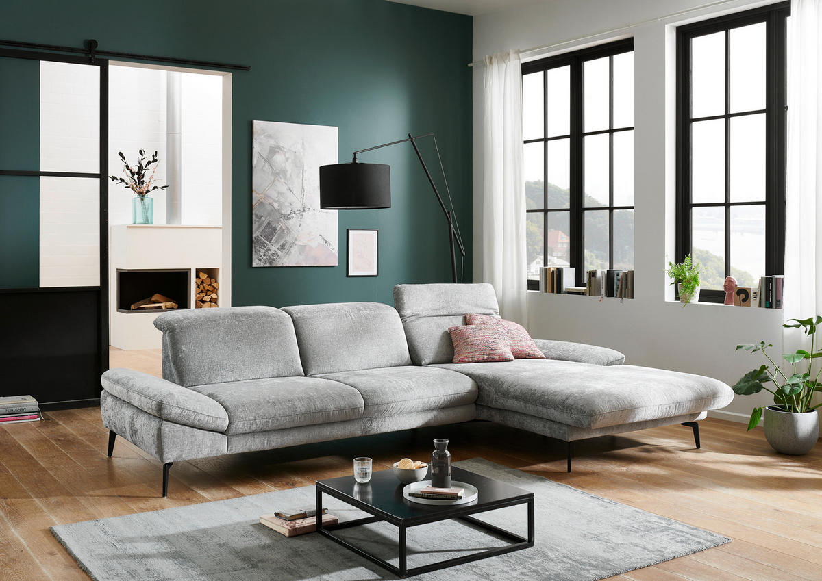 ECKSOFA in Chenille Grau  - Schwarz/Grau, Design, Textil/Metall (188/319cm) - Beldomo System