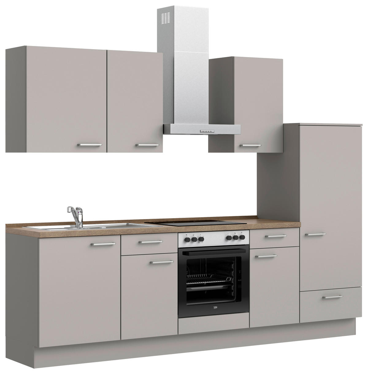 KÜCHENBLOCK Touch 270 cm  in Grau, Eiche dunkel  - Eiche dunkel/Edelstahlfarben, MODERN, Holzwerkstoff/Metall (270cm) - Nobilia