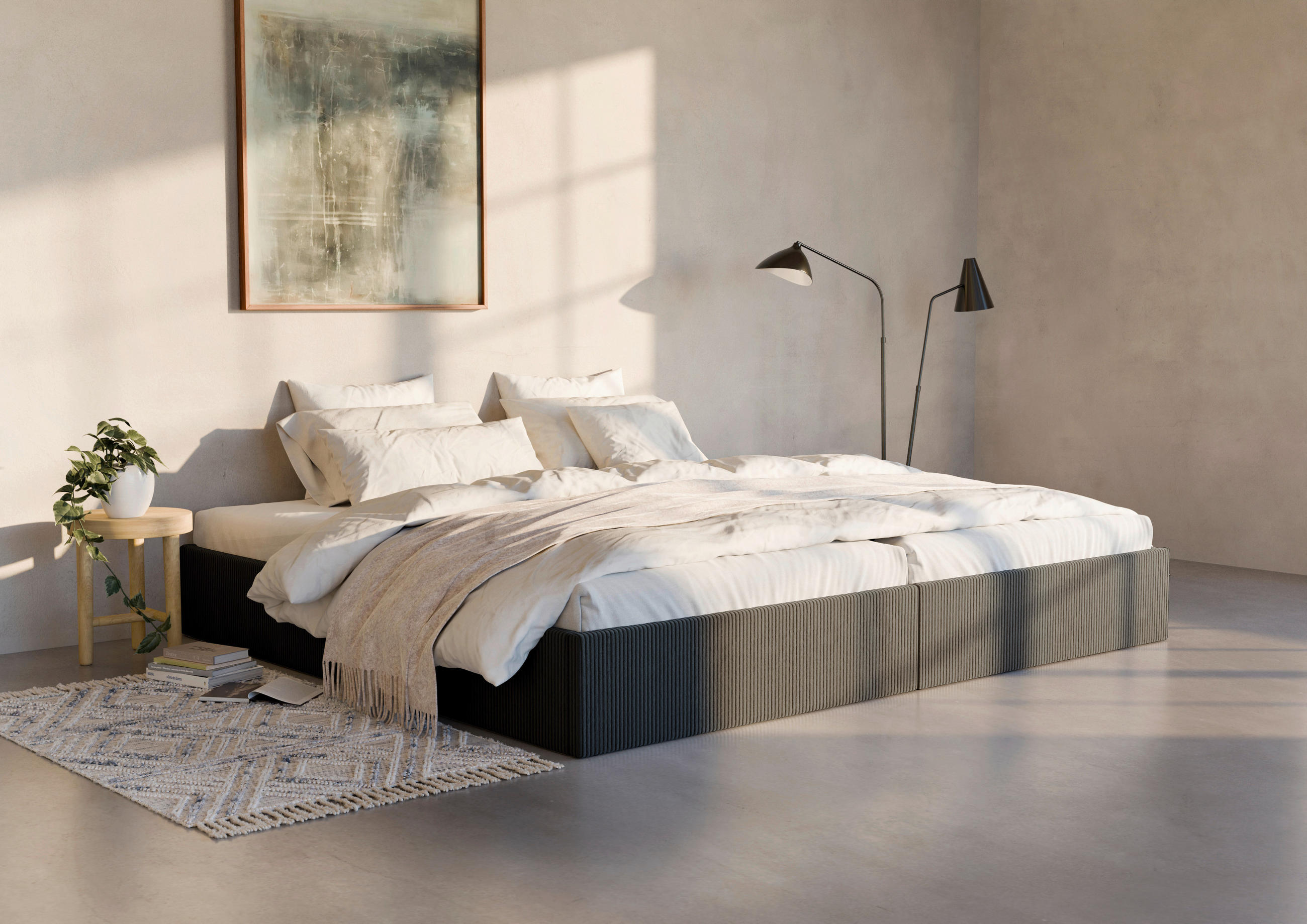 POLSTERBETT 240/200 cm,  in Schwarz, Lattenrost, Bettkasten,  - Schwarz, Design, Holz/Textil (240/200cm) - Boxxx