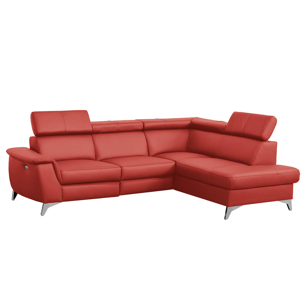 ECKSOFA Rot Echtleder Lederlook  - Chromfarben/Rot, Design, Leder/Textil (257/197cm) - Livetastic