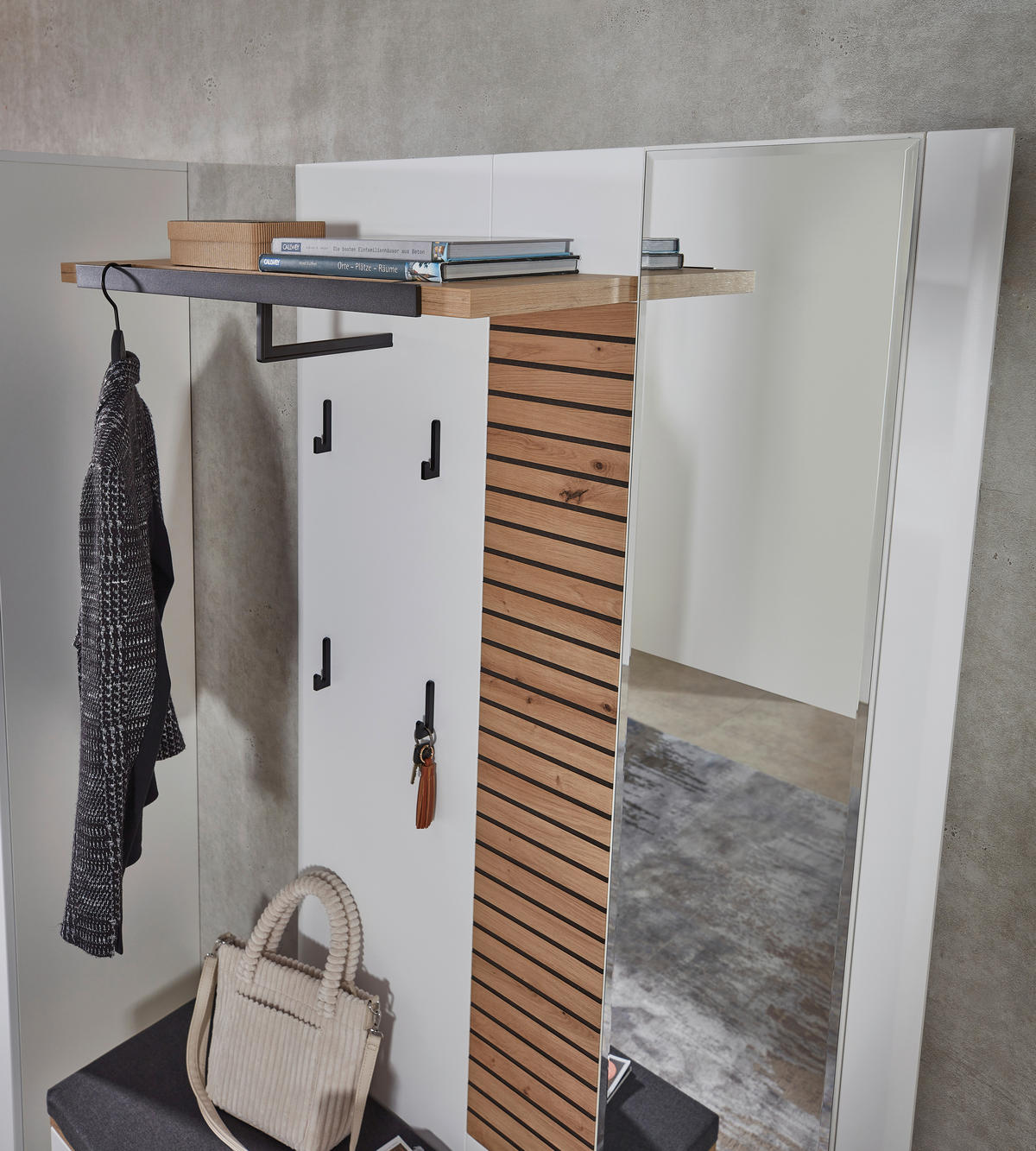 GARDEROBE  in 187/201/40 cm  - Weiss/Schwarz, Design, Glas/Holzwerkstoff (187/201/40cm) - Livetastic