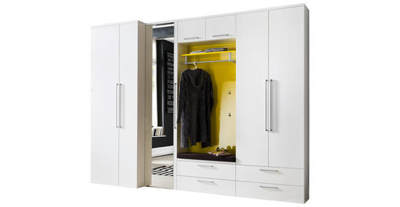 GARDEROBE 7-teilig in 293/233/55 cm - Gelb/Weiß, Design, Glas/Holzwerkstoff (293/233/55cm) - Moderano