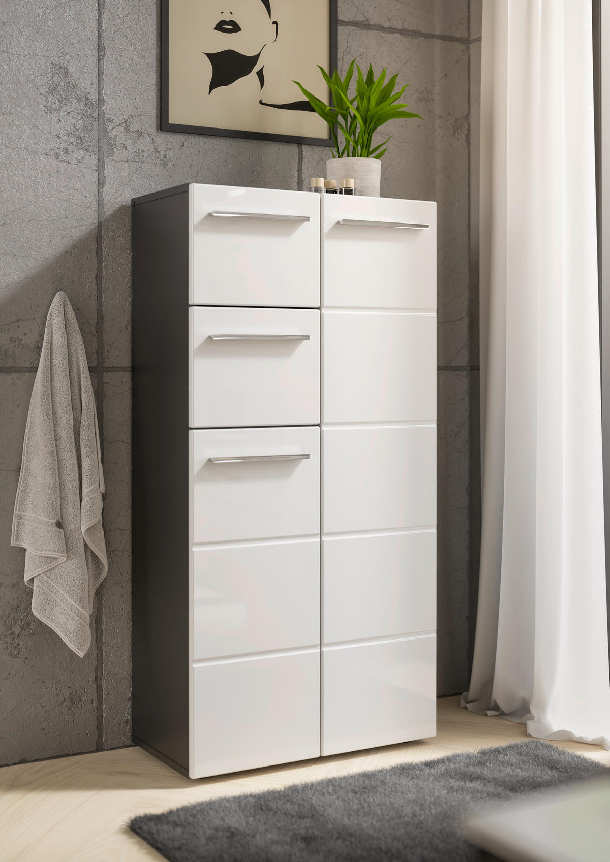 MIDISCHRANK 60/121/31 cm  - Chromfarben/Weiß Hochglanz, KONVENTIONELL, Holzwerkstoff/Kunststoff (60/121/31cm) - Xora