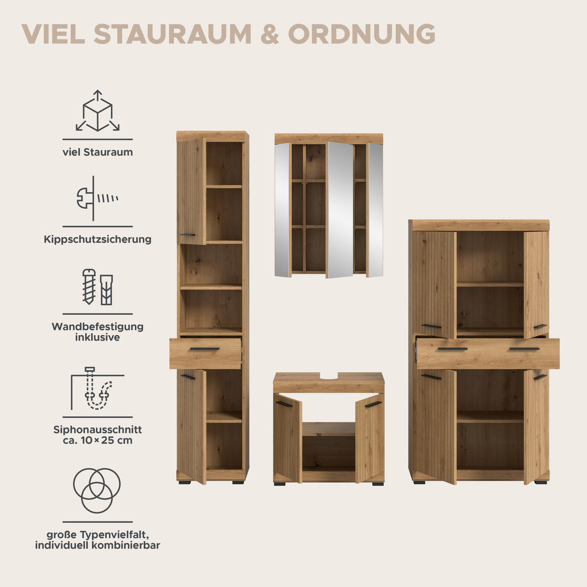 BADRUM 171 cm  - svart/ek Artisan, Trend, trämaterial/glas (171cm) - MID.YOU