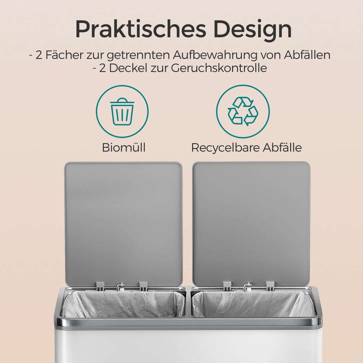 KOŠ NA ODPADKY  60 l - bílá/černá, Basics, kov/plast (58,5/65/32cm)