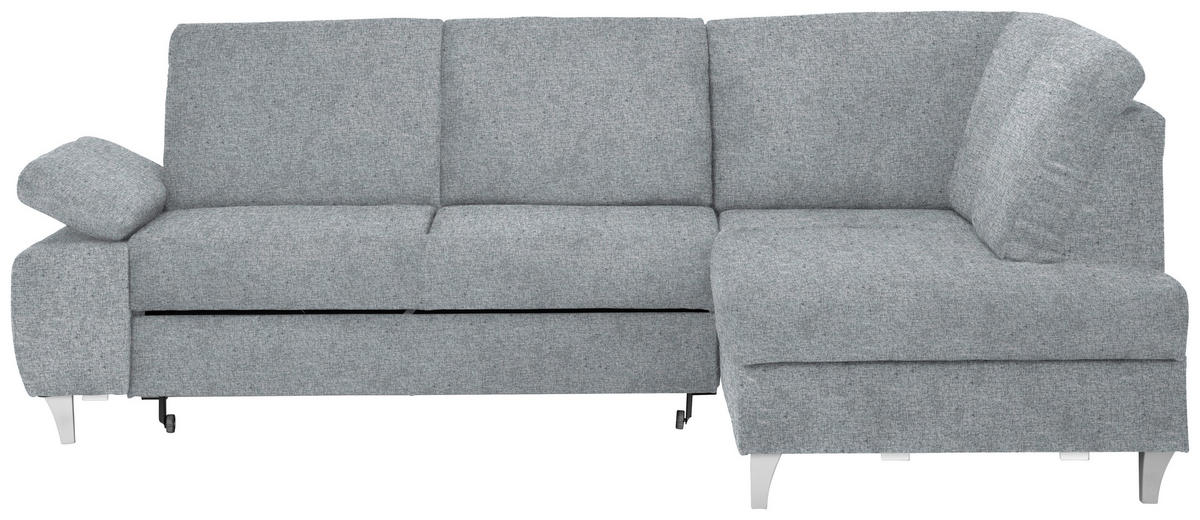 ECKSOFA in Flachgewebe Hellgrau  - Silberfarben/Hellgrau, Konventionell, Holz/Textil (255/186cm) - Cantus