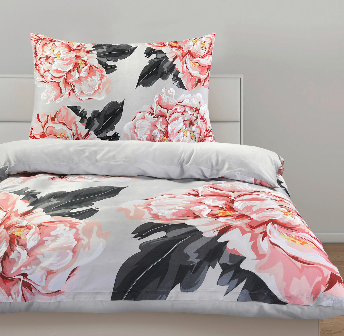 BETTWÄSCHESET Satin 160/210 cm  100 cm/65 cm  - Weiss/Graublau, Basics, Textil (160/210cm) - Ambiente