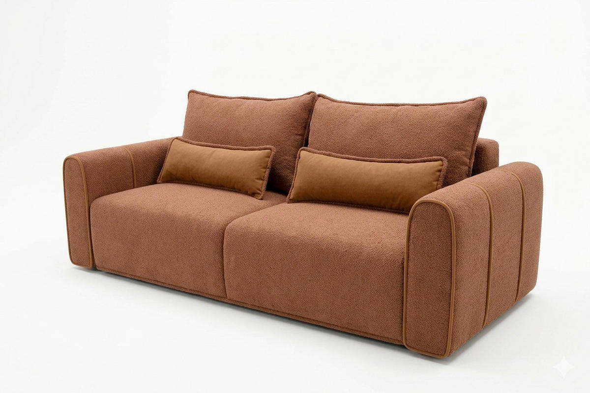 SCHLAFSOFA KIARA Bouclé Rostfarben  inkl.  - Rostfarben/Schwarz, Design, Kunststoff/Textil (235/100/100cm) - MID.YOU