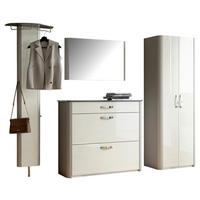 GARDEROBE 4-teilig  in 270/192/34 cm  - Weiss Hochglanz/Alufarben, Design, Glas/Holzwerkstoff (270/192/34cm) - Moderano