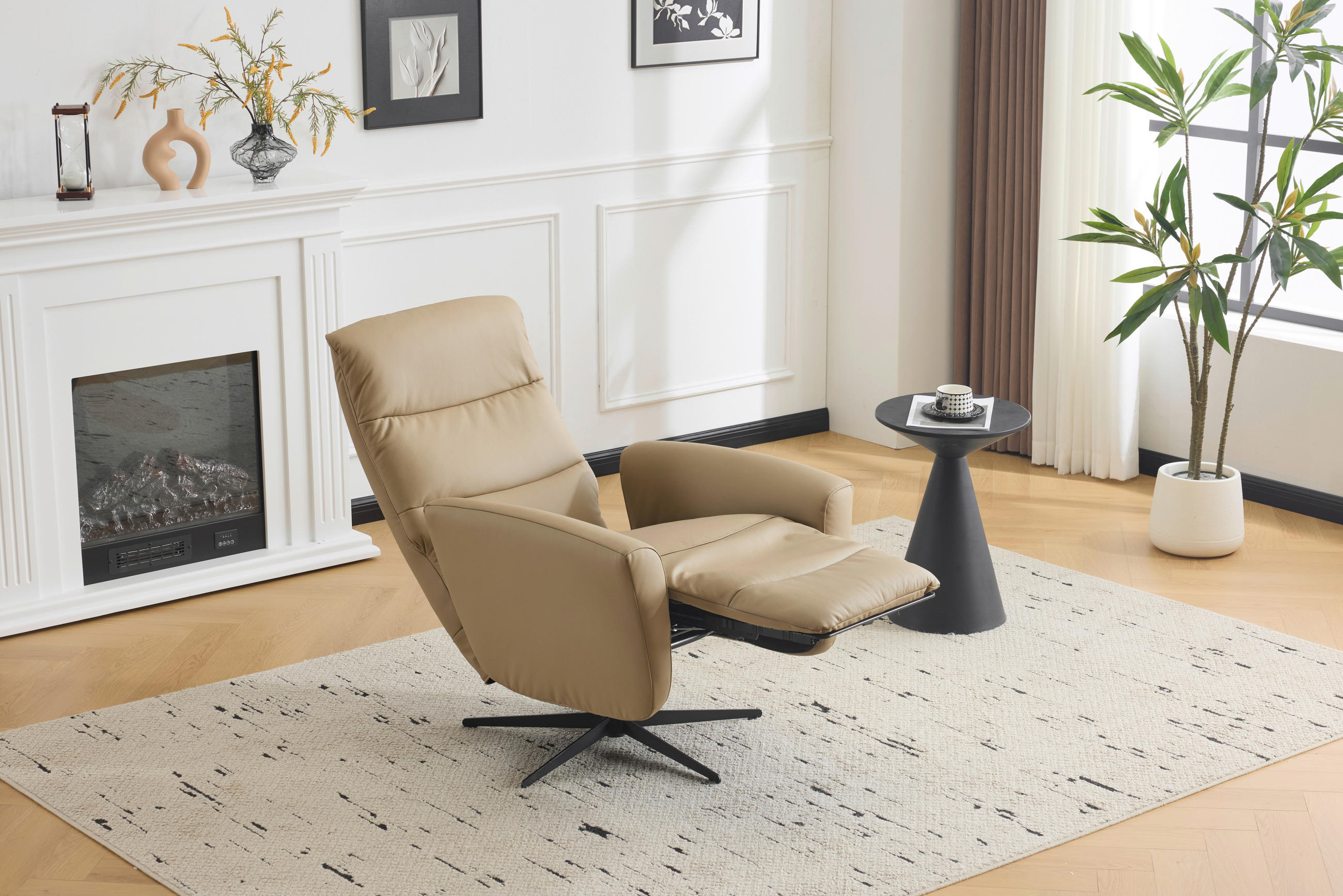 RELAXSESSEL Lederlook Echtleder Fußteilverstellung    - Taupe/Schwarz, Design, Leder/Textil (76/112/80cm) - Livetastic