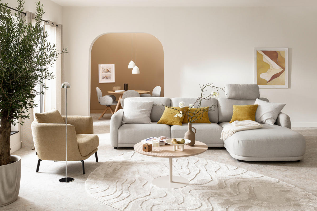 ECKSOFA  in Chenille Naturfarben  318/188 cm  - Schwarz/Naturfarben, Design, Kunststoff/Textil (318/188cm) - Schöner Wohnen