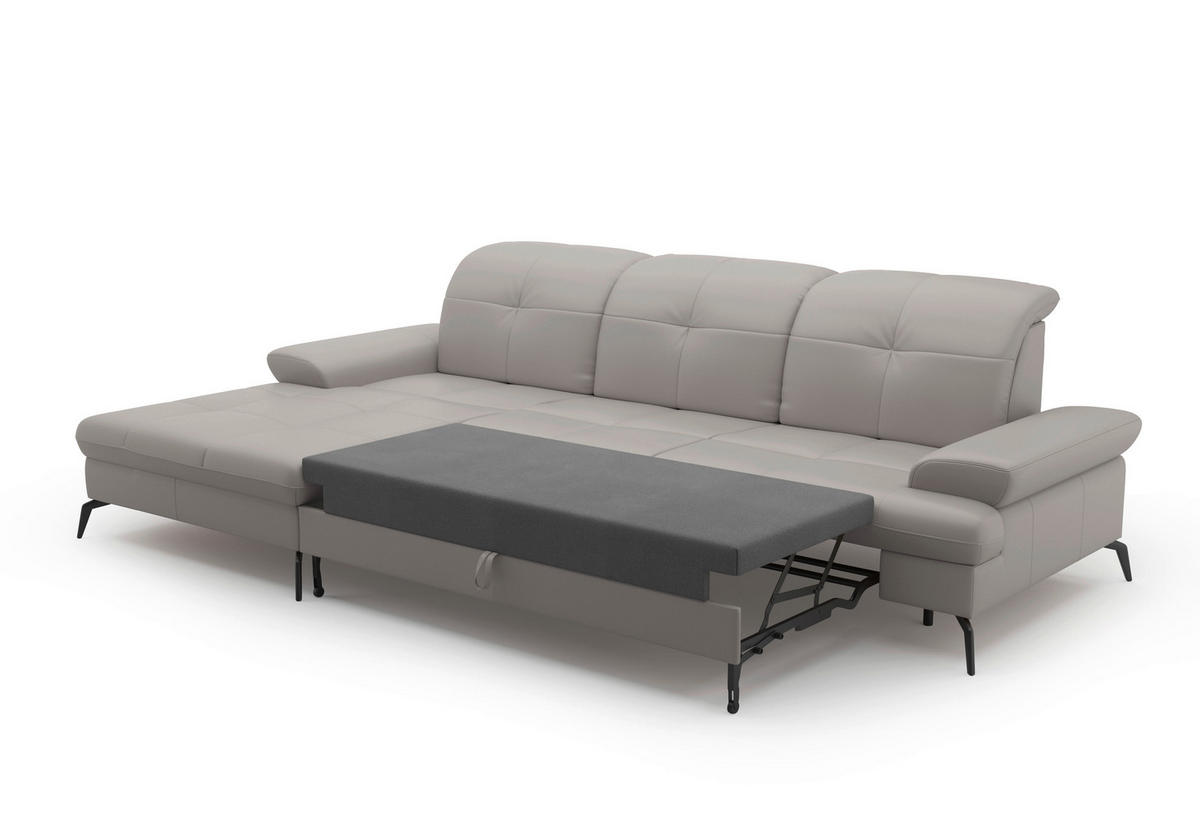 ECKSOFA in Vliesstoff Kombination Echtleder/Stoff Hellgrau  - Hellgrau/Schwarz, Konventionell, Leder/Textil (185/279cm) - Sit & More