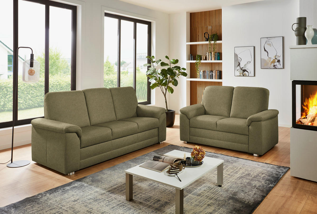 3-SITZER-SOFA Chenille Schilfgrün  - Schilfgrün/Alufarben, Konventionell, Textil/Metall (208/96/89cm) - Beldomo Comfort