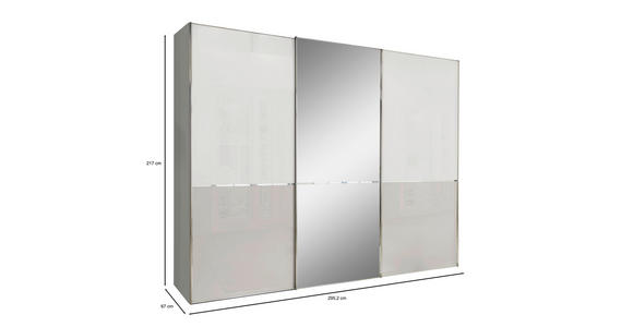 SCHWEBETÜRENSCHRANK in Grau, Weiß - Chromfarben/Weiß, KONVENTIONELL, Glas/Holzwerkstoff (300/217/67cm) - Novel