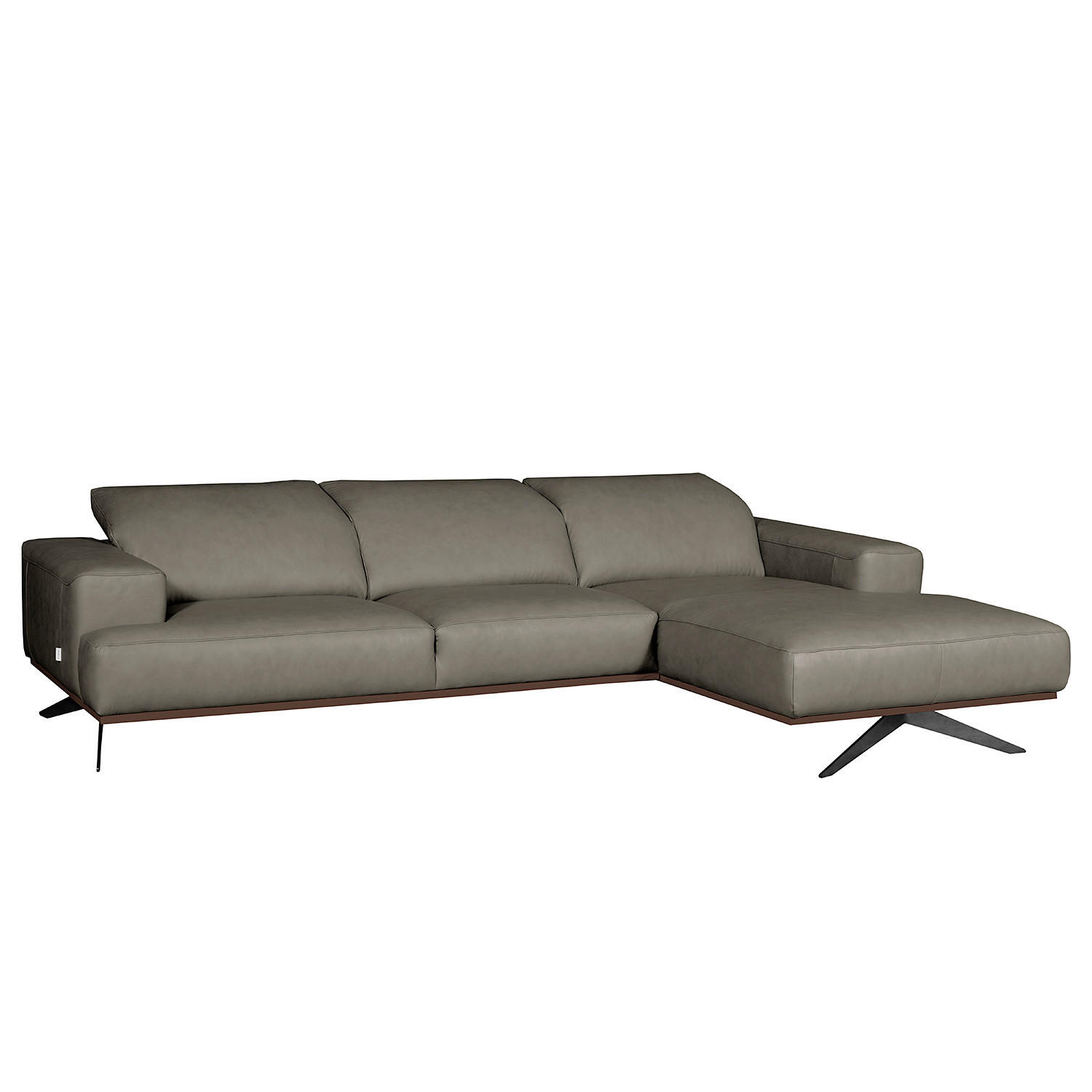 ECKSOFA  in Echtleder Grau  295/187 cm  - Schwarz/Grau, Design, Leder/Metall (295/187cm) - Livetastic