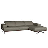 ECKSOFA  in Echtleder Grau Rücken echt, Kopfteilverstellung  295/187 cm  - Schwarz/Grau, Design, Leder/Metall (295/187cm) - Livetastic