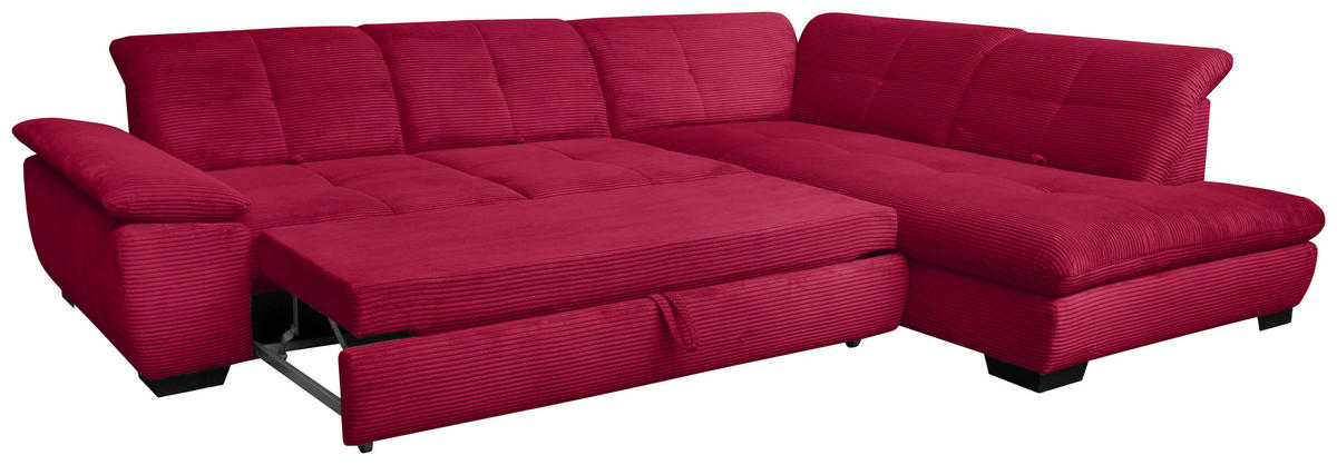 ECKSOFA in Cord Rot  - Rot/Schwarz, Design, Textil/Metall (313/242cm) - Xora