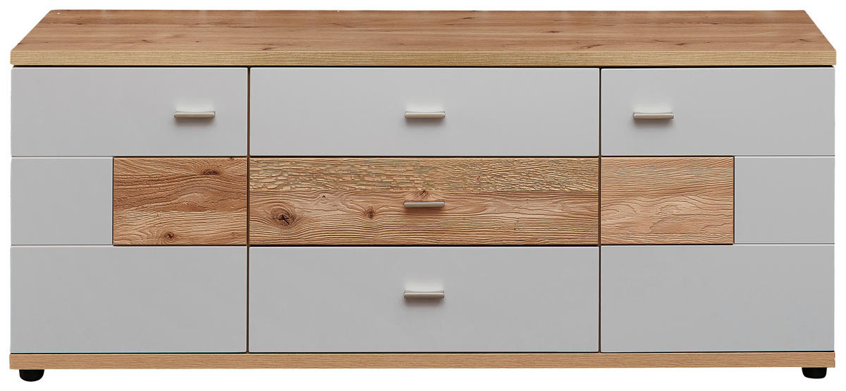 Comodă Joasă 155/60/48 cm  - culoare nichel/stejar sălbatic, Design, metal/lemn (155/60/48cm) - Novel