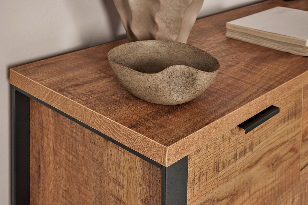 SIDEBOARD 150/76,2/39,5 cm  in Eichefarben  - Eichefarben/Anthrazit, Modern, Holzwerkstoff/Metall (150/76,2/39,5cm) - MID.YOU