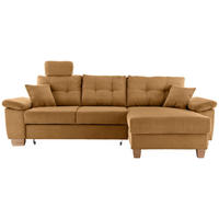 ECKSOFA Goldfarben Cord Sitztiefenverstellung, Kopfstütze, Liegefläche im Originalstoff, Bettkasten, Schlaffunktion  - Goldfarben/Naturfarben, MODERN, Holz/Textil (270/176cm) - Livetastic