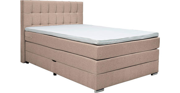 BOXSPRINGBETT 140/200 cm,  in Hellbraun, Bettkasten, Topper, Matratzen, H3 + H3 = fest  - Hellbraun/Alufarben, KONVENTIONELL, Kunststoff/Textil (140/200cm) - Carryhome