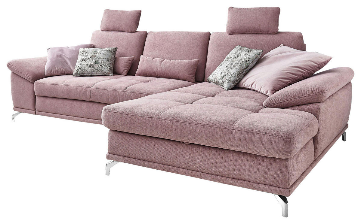 ECKSOFA Flieder Flachgewebe Bettkasten, Schlaffunktion, Sitztiefenverstellung, Kopfstütze, Liegefläche im Originalstoff  - Silberfarben/Flieder, KONVENTIONELL, Textil/Metall (301/176cm) - Sit & More