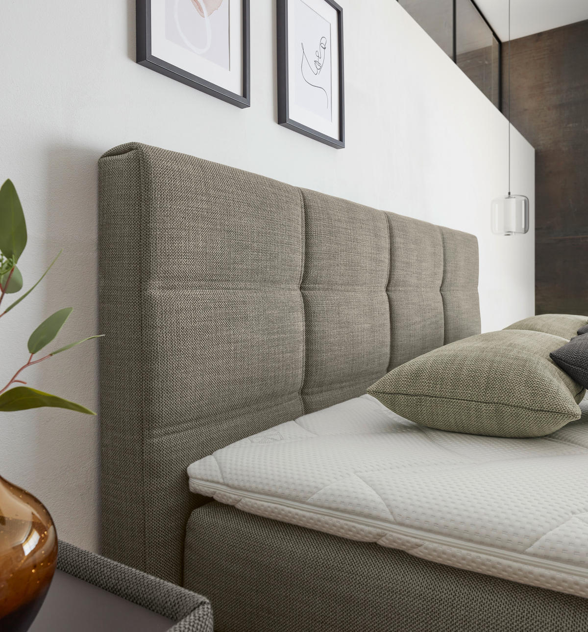 BOXSPRINGBETT 160/200 cm,  in Greige, Topper, Matratzen, H2 + H2 = mittel  - Greige/Schwarz, Design, Kunststoff/Textil (160/200cm) - Dieter Knoll