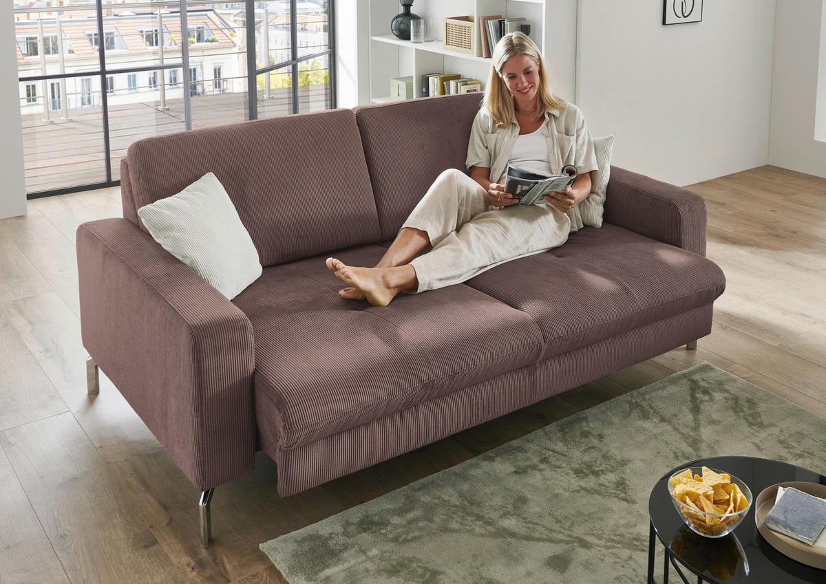 3-SITZER-SOFA Feincord Altrosa  - Chromfarben/Altrosa, Design, Textil/Metall (194/87/105cm) - Beldomo Style