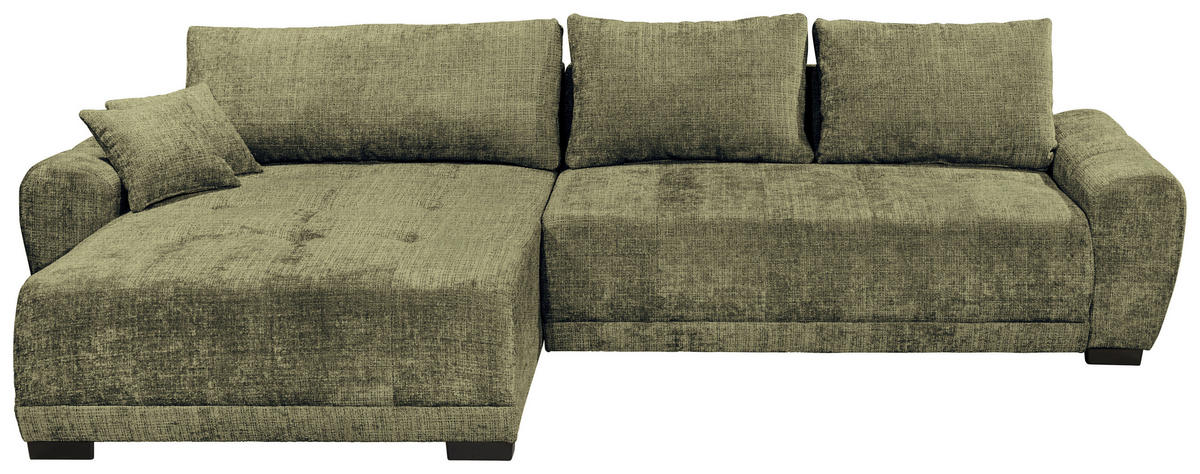 HÖRNBÄDDSOFFA 3-sits i chenille mörkgrön  - svart/mörkgrön, Basics, textil/plast (321/184cm) - Livetastic